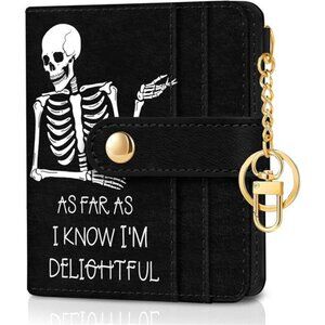 Skull Skeleton Rfid Women Wallet, Small Slim Thin Credit Card Wallet, PU